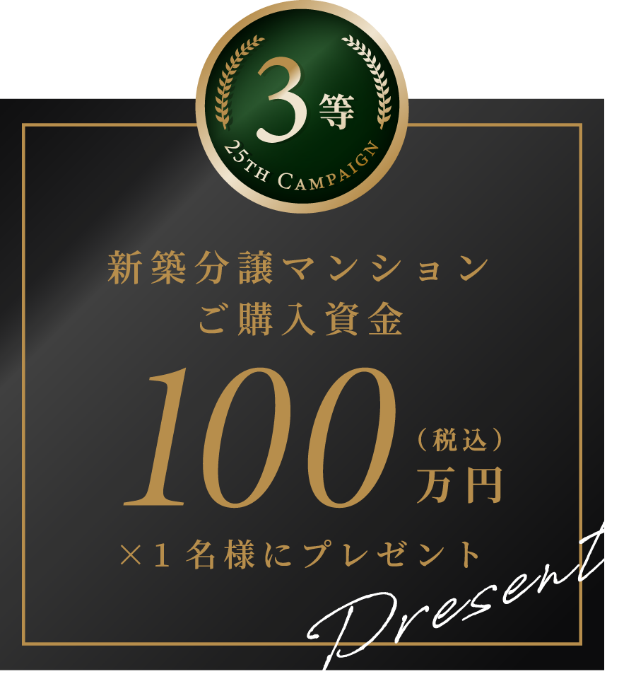 3等 新築分譲マンションご購入資金100万円（税込）1名様にプレゼント