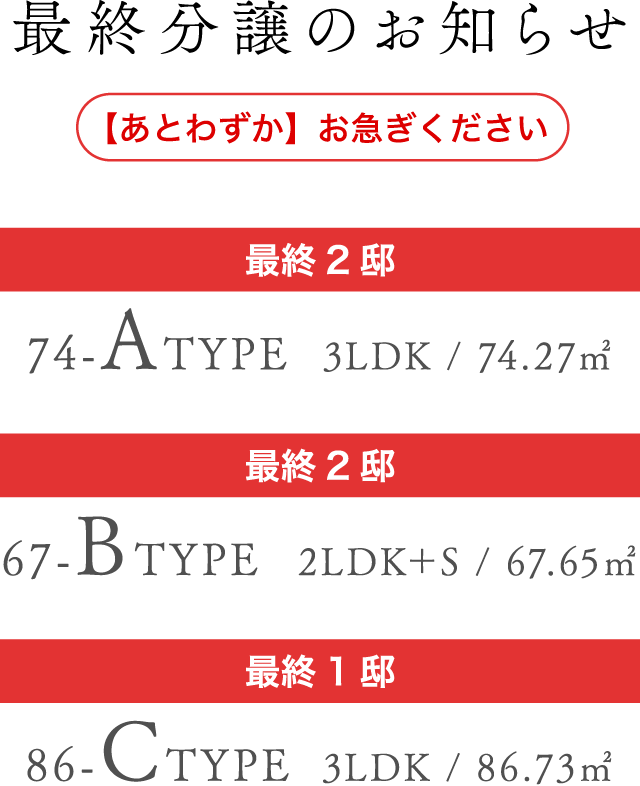 ATYPE最終2邸 BTYPE最終2邸 CTYPE最終1邸