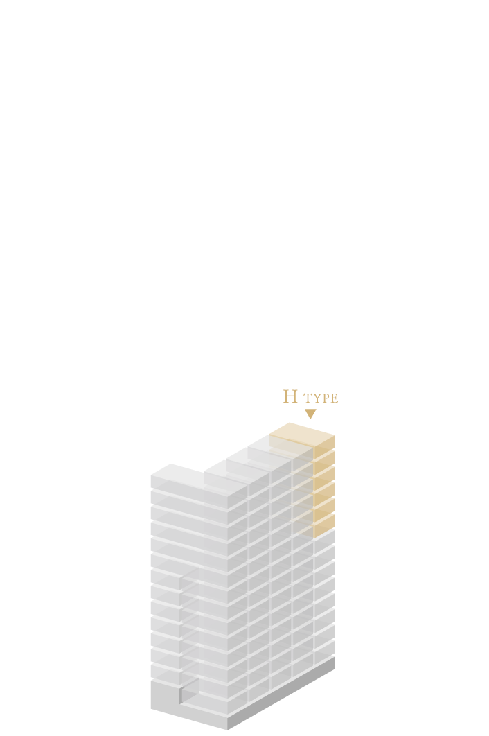 96-H TYPE 3LDK＋2WIC＋3FC＋P＋SIC □住居専有面積：96.45㎡（約29.17坪）□バルコニー面積：19.42㎡（約5.87坪）※スカイテラス面積を含む■合計面積：115.87㎡（約35.05坪）